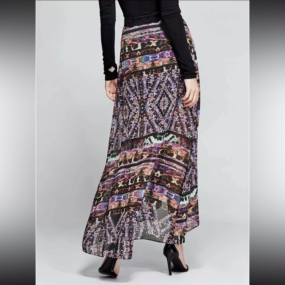 Marciano Guess chiffon maxi skirt mixed‎ print sz large L boho whimsigoth - Picture 4 of 16